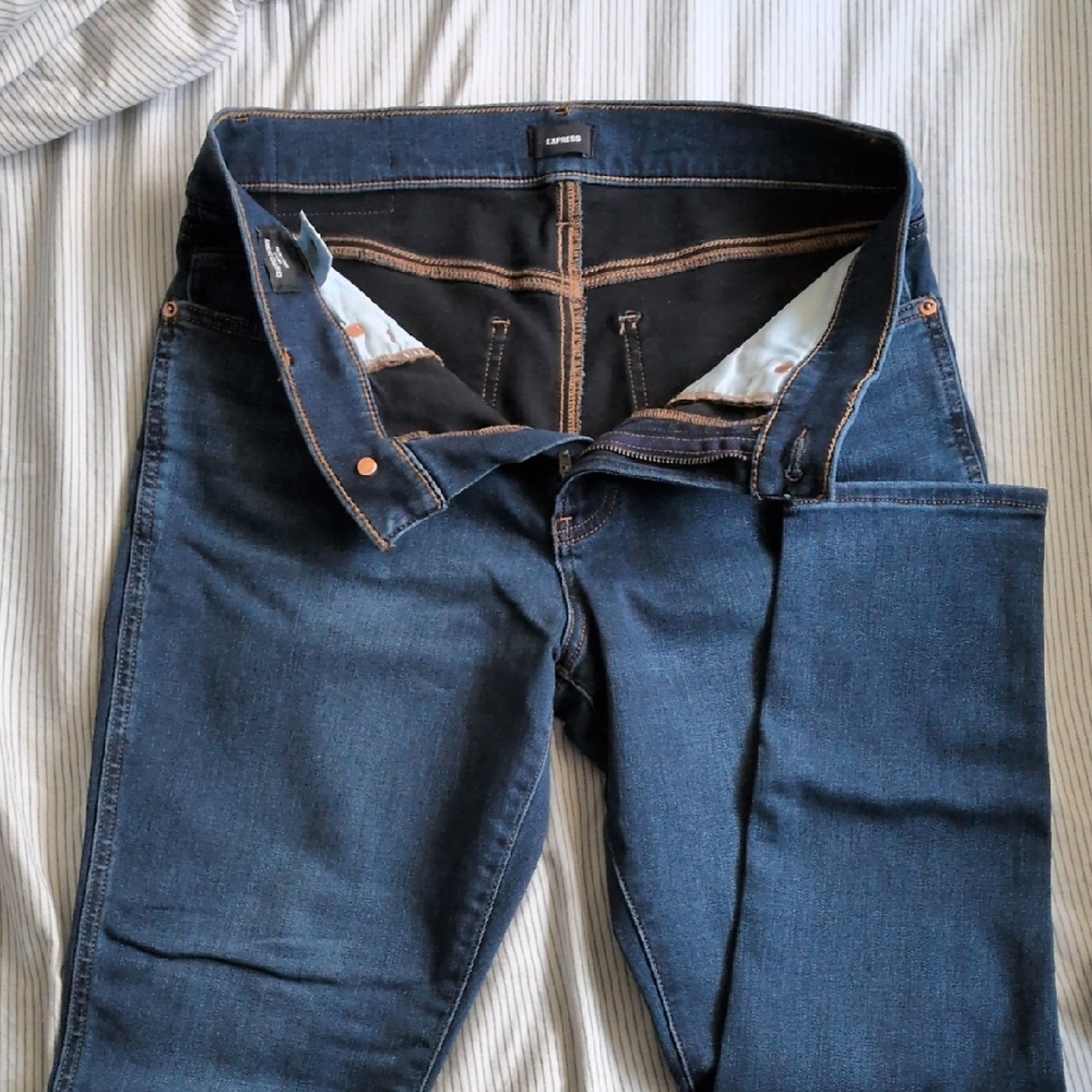Express Mid wash Cropped Skinny Jeans